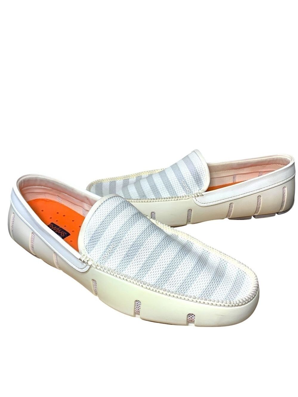 Swims Venetian Loafer Striped Men Sz 12 Cream White Boat Sport Shoes Resort Prep